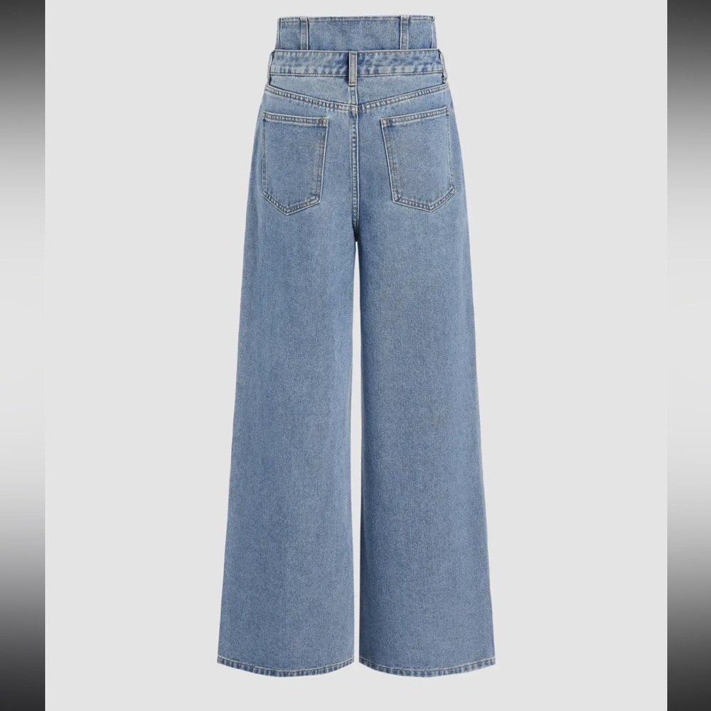 NWT Cider DOUBLE HIGH RISE SOLID BUTTON Wide Leg Jeans Light / Medium Wash - Picture 2 of 13